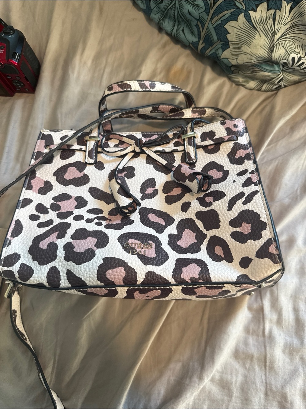 Guess Pink and Black Leopard Print Satchel